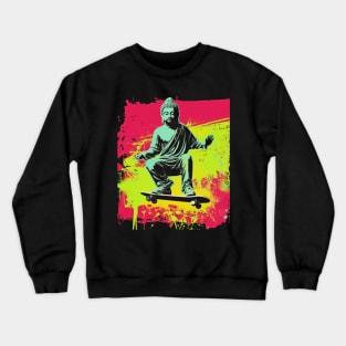 Buddha Skateboarding | Retro Skateboard | Funny Buddha #2 Crewneck Sweatshirt